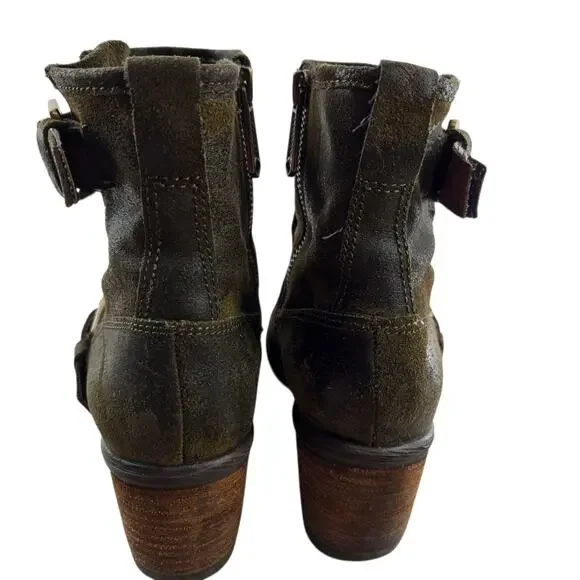 Donald J Pliner Delta Ankle Boots Womens 7 Distressed Olive Green Camo Moto Boho